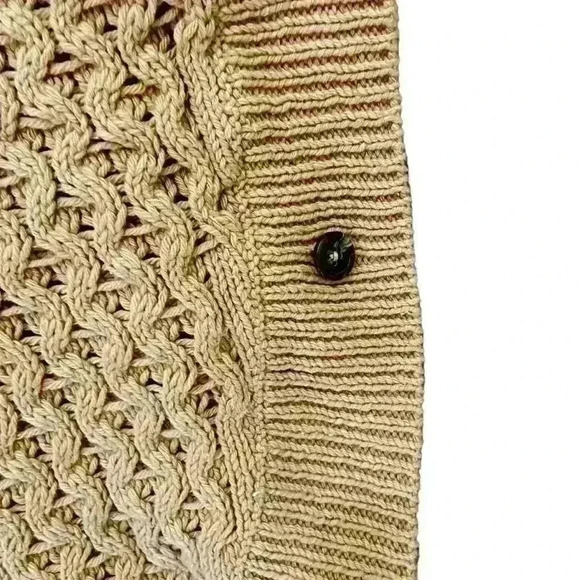 Talbots Crocheted Batwing Sweater Poncho Size S/M Tan Casual Fall Chunky Layer - Picture 8 of 11